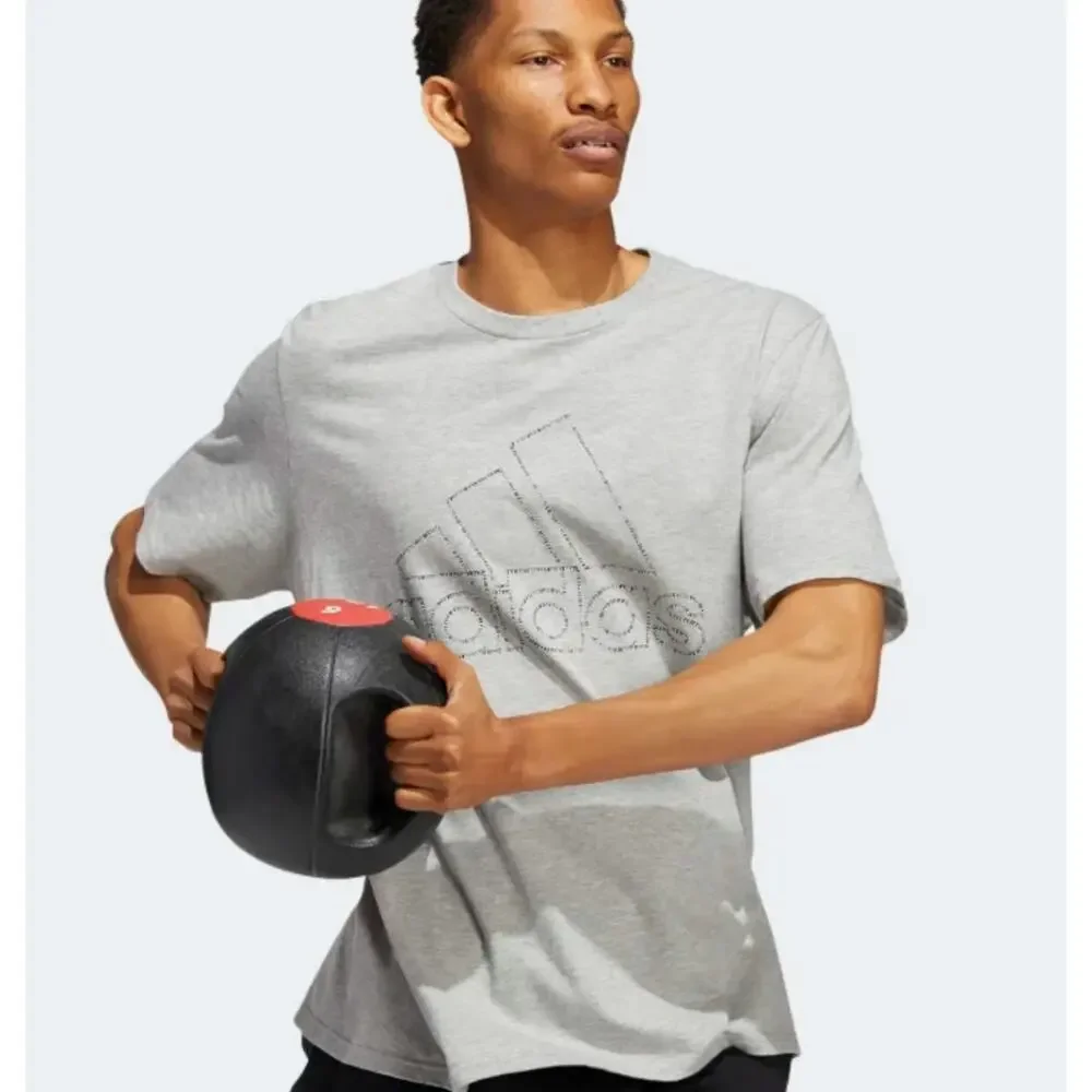 Adidas Badge of Sports Tiny Type Logo Tee T-Shirt Grey Heather Men's 2XL NWT - Picture 5 of 10